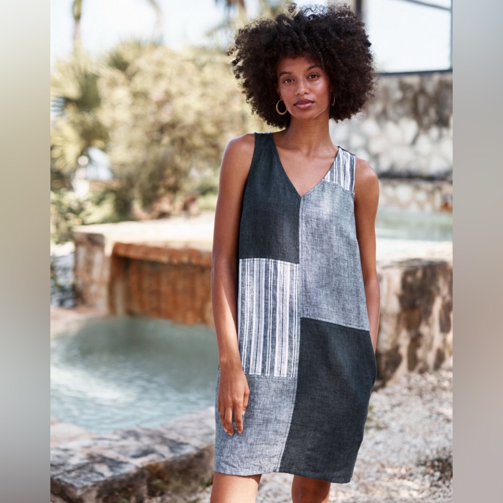 LINEN PATCHWORK TANK DRESS - GARNET HILL SIZE LARGE